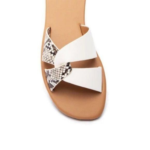 Sole Jealous Shoes New Twist Detail Slide Sandals In White Snake